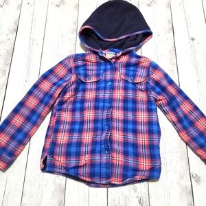 L.L. Bean girls Large 6x-7 Pink/Blue plaid  hooded button down jacket